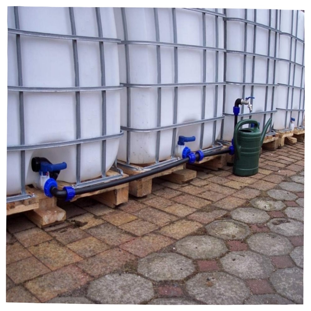 IBC Verbindungsset für 2–6 Regenwassertanks – VOCXTRADE PE Rohr, frostfrei, blau, einfache Montage