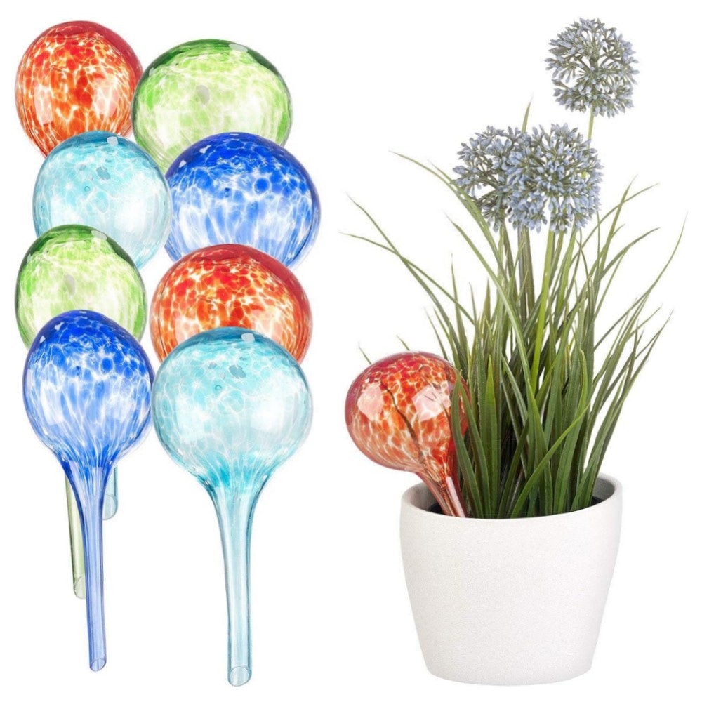 de480bd08502 Gießfreie Bewässerungskugeln 2er-Set – handgeblasene Glas-Stäbe, 4x Ø6cm (je 75ml), bunt, bis zu 14 Tage Pflanzenbewässerung