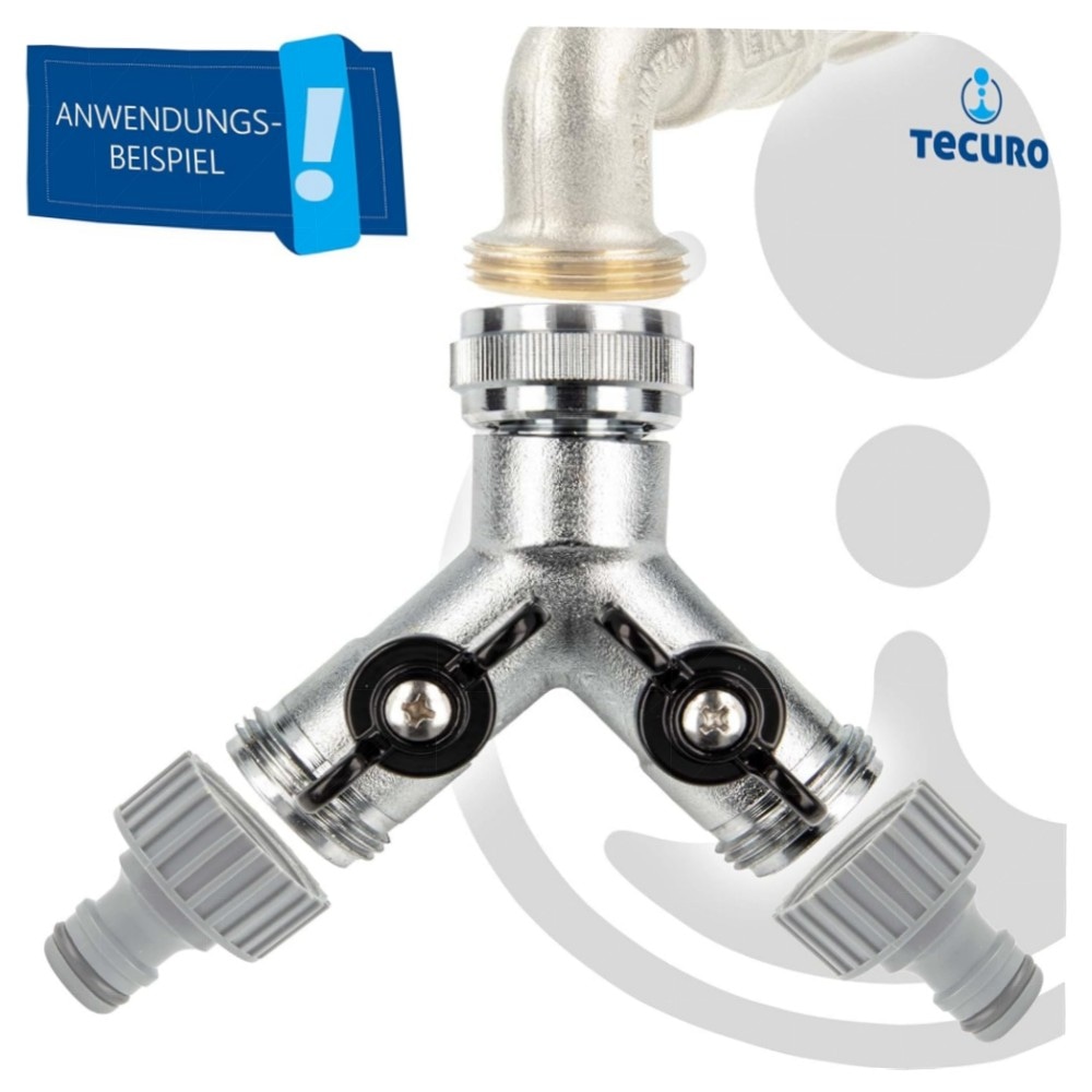 2-Wege Y-Verteiler mit Absperrhähnen, verchromtes Messing – flexibel für Garten, Außenbereich & Industrie