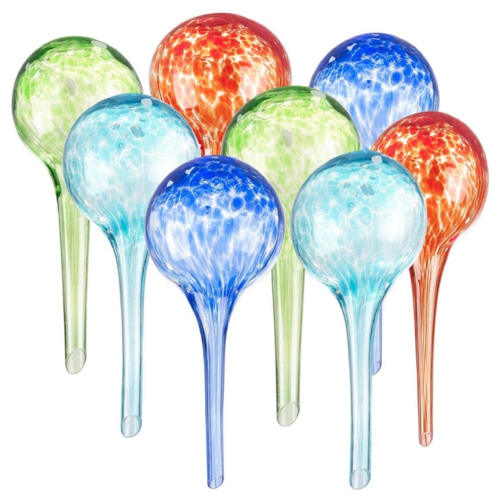fa1dd4676860 Gießfreie Bewässerungskugeln 2er-Set – handgeblasene Glas-Stäbe, 4x Ø6cm (je 75ml), bunt, bis zu 14 Tage Pflanzenbewässerung
